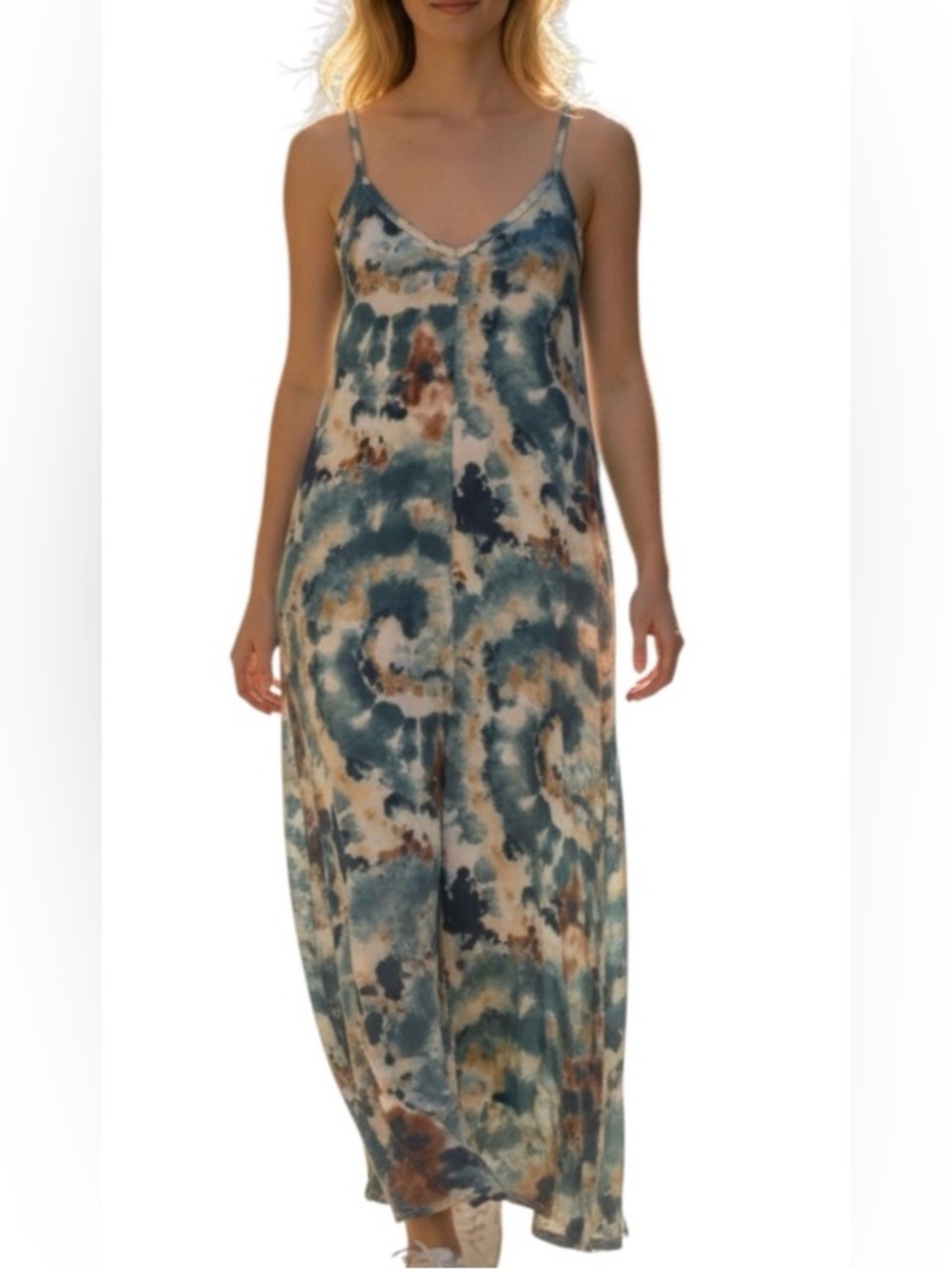 NWOT Zenana Outfitters Tie-Dye Slip Tank in Blue, Rust & Cream SIZE XL